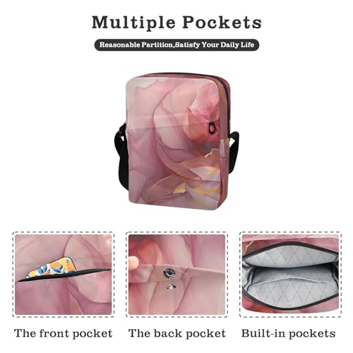 Crossbody Bag Pink Gold Marble Messenger Bag for Women Men Purse Shoulder Bag Satchel Bag with Adjustable Strap 214B00982