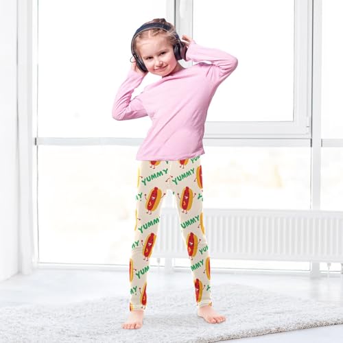 ALAZA Girls' Leggings Children's Yoga Pants Skinny Printed Dance Cartoon Hot Dogs Comfortable 4T3