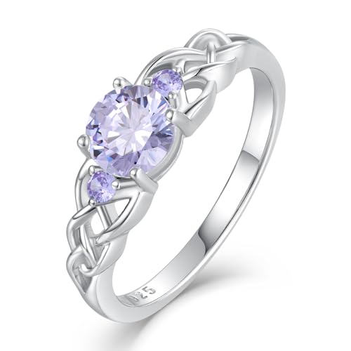 STARCHENIE Celtic Knot Ring for Women 925 Sterling Silver June Birthstone Created Alexandrite 3-Stone Promise Ring Size 9