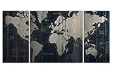 Renditions Gallery 'Old World Map Blue' 3 Piece Graphic Art Print Set on Wrapped Canvas, Frameless, 40 * 80 (15039-4040-3P)