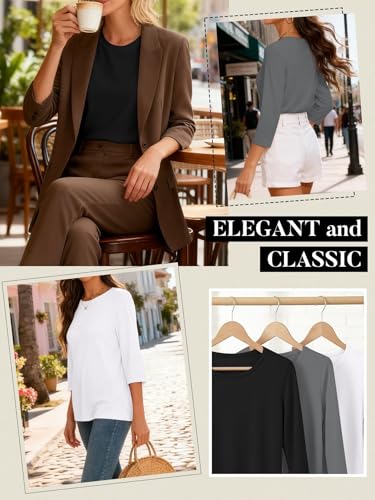 Bliwov 3 Pack 3/4 Sleeve Tops for Women Crewneck Basics Casual Work Tees Spring Summer Trendy T Shirts 2026 Clothes Blouses - Image 6
