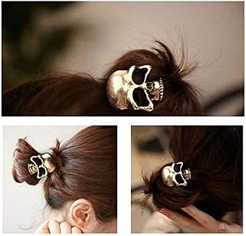 Womens Grils Retro Punk Fashion Metallic 3D Skull Hairband Rope Tie Wrap Ponytail Holder Bronze