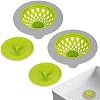 2 Pack 4.5-Inch Kitchen Sink Drain Strainer with Silicone Lid Stopper, Food Catcher Drain Basket Anti-Clog Filter, Easy to Clean Sink Accessories (Green & Gray)
