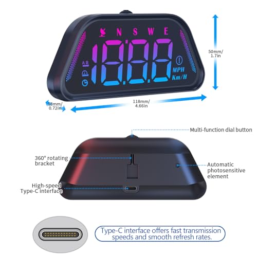 Image of Universal Car HUD GPS Speedometer - G23 Heads up Display Digital Speedometer MPH Real-Time Display with Overspeed Alarm & Fatigue Driving Alert, Plug and Play USB, Auto Brightness for All Vehicles
