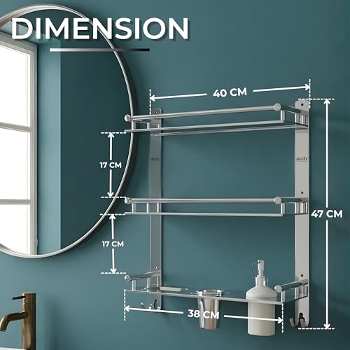 Image of GLOXY Premium Chrome Finish Bathroom Stainless Steel Organizer with Soap Holder, Liquid Soap Dispenser and Toothbrush Holder - 6 in 1 Bathroom Rack Shelf for Home, Office, Hotels & Restaurants