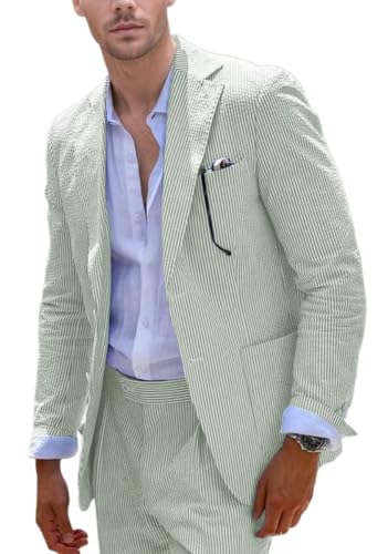Aowdoy Mens 2 Pieces Suit Summer Classic Green Seersuckers Suits