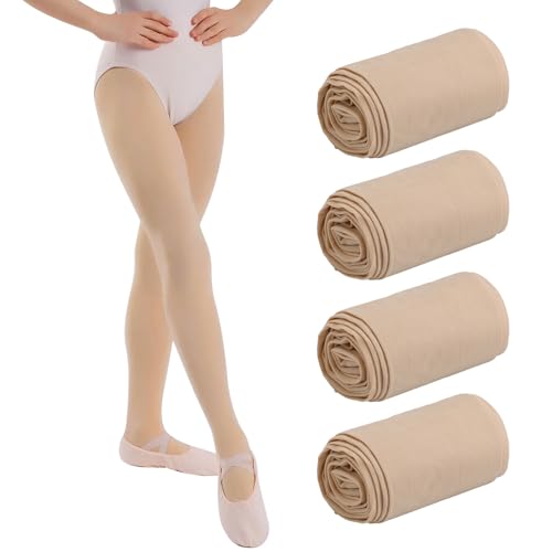 Lancry 4 paia di calze a 40 denari per ragazze, calze in velluto per bambini, calzamaglia elastica per balletto, color carne, 5-8 Jahre