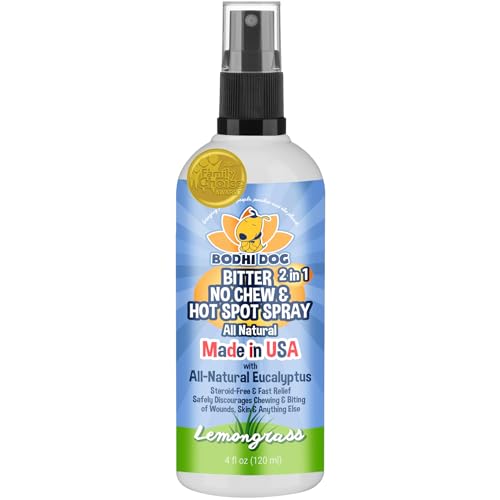 Bodhi Dog Bitter 2-in-1 No Chew & Hot Spot Spray - Natural Anti-Chew Remedy Better Than Bitter Apple - Soothes Hot Spots, Deters Chewing - Safe for Skin, Wounds & Furniture- Made in USA (4 Fl Oz)
