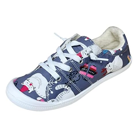 Christmas Leisure Shoes Women's Canvas Shoes Flat Shoes Plus Velvet Sports Shoes Winter Warm Lined Walking Shoes Running Shoes Canvas Shoes Comfortable Non-Slip Canvas Shoes, gray, 6 Cover