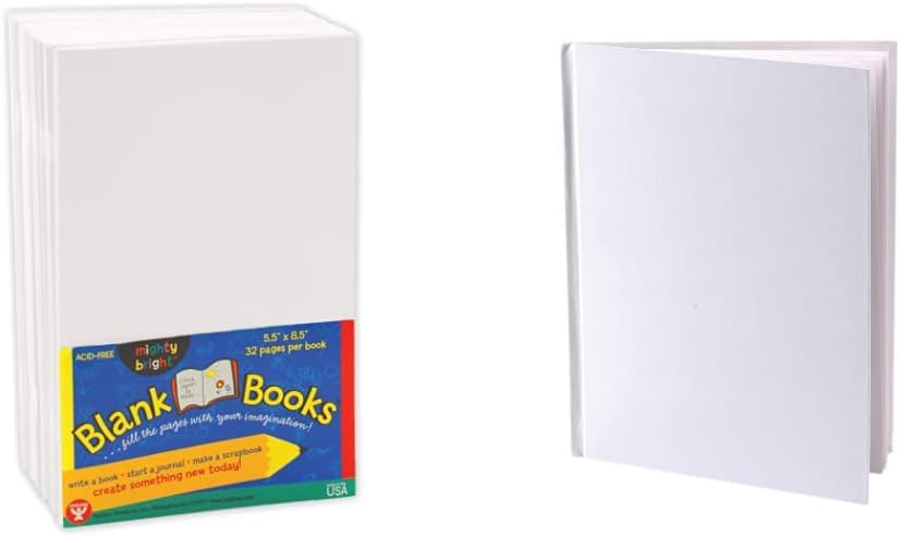 Hygloss Products Blank Books for Drawing and Writing, White Paperback, 5.5 x 8.5 Inches, 10 Pack & Ashley Productions ASH10700 Hardcover Blank Book, 6" Wide, 8" Length, White