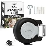 ZENO Retractable Washing Line 30M | Heavy Duty Dual Clothes Line with Automatic Retraction | Wall Mounted Laundry Airer for Indoor and Outdoor Use | Space Saving Design | 2x15M Long Line | Grey