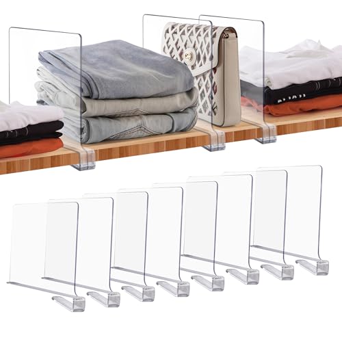 JOY DECOR 8 Pack Acrylic Clear Shelf Dividers for Closets Organizer and Storage Adjustable Vertical...