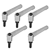 MroMax 5Pcs M6 x 16mm Clamping Lever Handle Aluminum Alloy Male Thread Adjustable Handle Lathe Machine Knob for Machinery, Woodworking and Industry Equipment Silver Tone