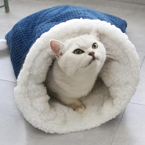Cat Sleeping Bag Soft Plush Large Cat Sack Cat Bed Cave Self Warm Cat Bed for Winter Cosy Cat Bed Cave 360° Wrap Comfortable Pet Snuggle Sack for Cats up to 6kg - Image 3