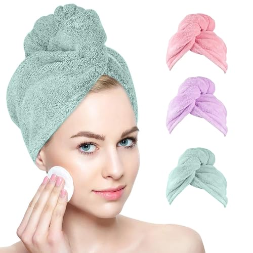 Newthinking Hair Towel Turban for Wet Hair, Microfibre Hair Drying Towel Wrap for Women Curly Hair and Long Hair Anti-Frizz, 3 PACK