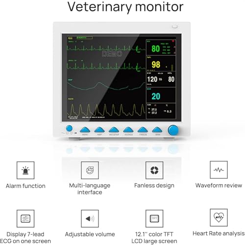 Monitor veterinario portatile - Macchina multiparametrica per cani, gatti e animali domestici con 4800 set di memorizzazione dei dati della pressione sanguigna