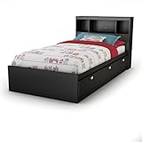 South Shore Spark Twin Storage Bed and Bookcase Headboard, Pure Black