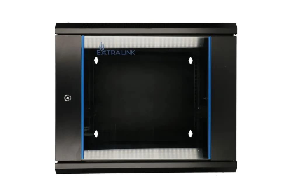 Extralink Baie de Brassage 19 Pouces 12U Armoire réseau 600mm Profondeur Porte Verre trempé Noir