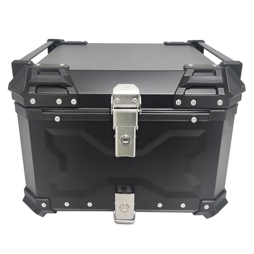 BDBLFLTZ Baúl Superior para Motocicleta de 36/45/55/65 L, Universal de Aluminio, para Guardar Casco y Equipaje, Impermeable, con cojín Trasero. Black,65L