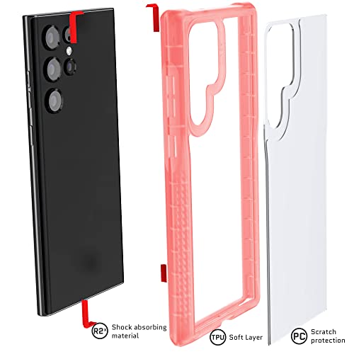 Image of Ghostek COVERT Clear Pink Samsung S22 Ultra Case for Women with Shockproof Protection and S-Pen Stylus Access Slim Protective Phone Cover Designed for 2022 Samsung Galaxy S22 Ultra 5G (6.8inch) (Pink)