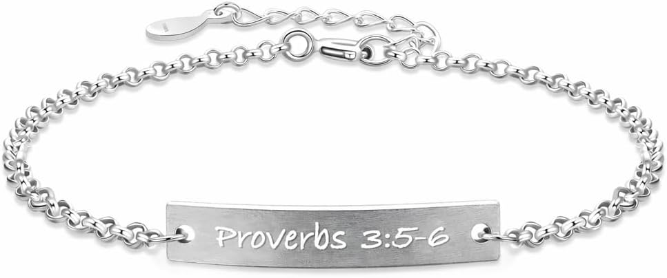 Proverbs 3 5 6 Bracelet for Women, 925 Sterling Silver Bible Verse Christian Faith Jewelry, Inspirational Gift for Her