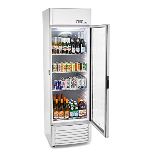 PremiumLevella PRF125DX Single Glass Door Merchandiser Refrigerator -Beverage Display Cooler-12.5 cu ft-Silver