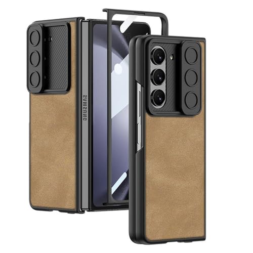 Coque Samsung Z Fold 6 en cuir PU marron avec protection d'écran intégrée