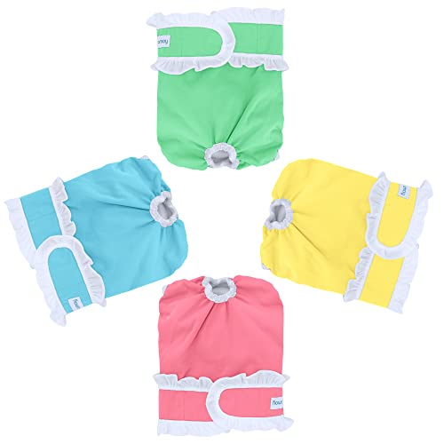 Teamoy 4 Pcs Washable Female Dog Diapers With White Edge, Incontinence Diaper For Female Dogs, Pink + Yellow + Blue + Green, L2 #TOP18
