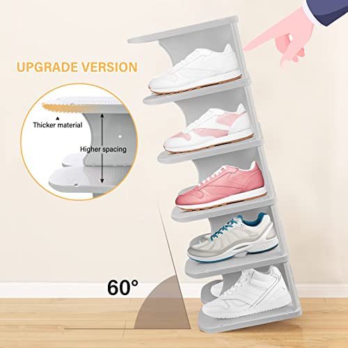 Txalwiq 6-Tier Thickening Cubby Shoe Rack, Free Combination Shoe Organizer For Closet, Free Standing Shoe Tower, Stackable Space-Saving Adjustable Shoe Storage Shelf, Grey #TOP3