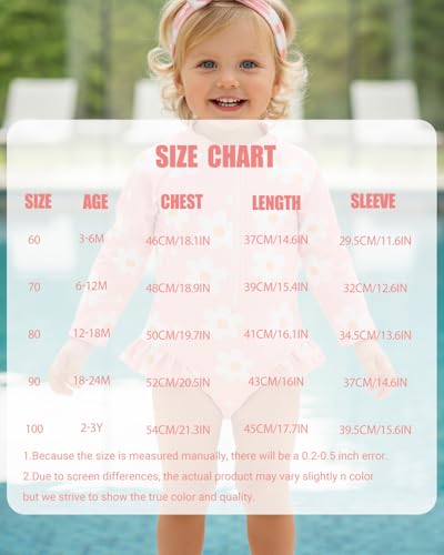 UV Badebekleidung Baby Badeanzug Mädchen Gr 62-98, Langarm UV Kleidung Baby UV Shirt Mit Hut & Stirnband, Kleinkinder UV Anzug Schwimmanzug Schutz, Rosa Blume 2-3 Jahre/92-98