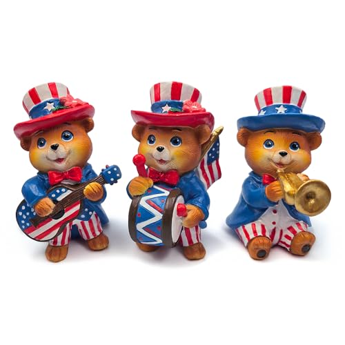 OrnamentallyYou Liberty Bears Patriotic Figurine Set of 3, 4" Independence Day Statue Decor