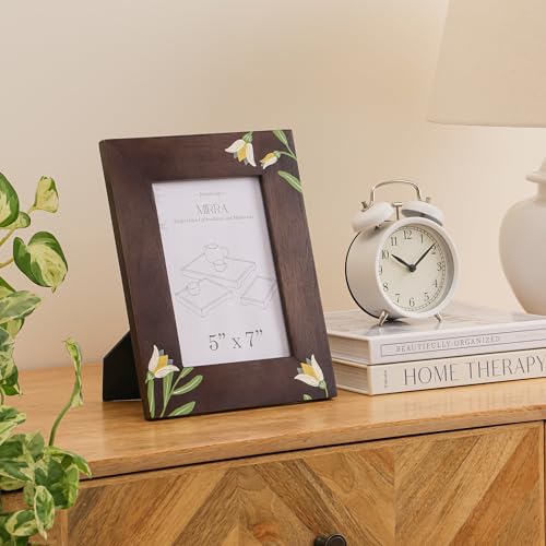 Image of Aurum Crafts MIRRA Handpainted Mango Wood Photo Frame (5x7) - Artisanal Floral Decorative Picture Frame for Home Decor, Durable Handcrafted Gift, 9.75 inch x 7.75 inch