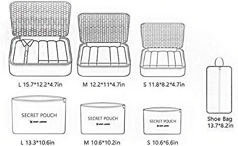 Miniatura 3 de Juego de 7 cubos de equipaje para viajes, organizadores de equipaje con bolsa para zapatos, bolsas de compresión para ropa, maleta, bolsa de