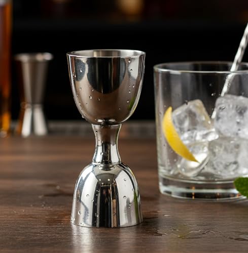 Image of eSplanade Brass Liquor Peg Measuring Glass Jigger Bar Tool - Double Sided - 30 and 60 ml - Silver