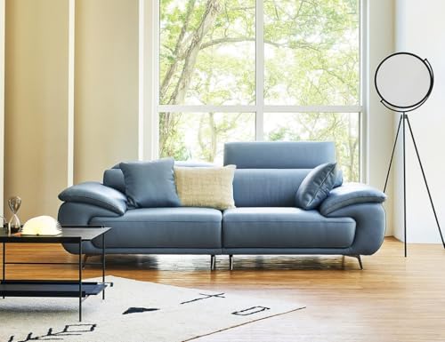 Image of Fabrique Oasis Leatherette 3 Seater Sofa Set with Puffy Moden Design Blue with Moveable Headrest | Stylish Home Office & Living Room Furniture | Lightweight Design with Durable Stainless Steel Legs