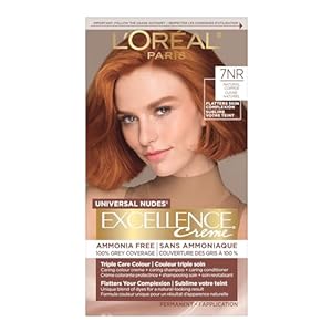 L’Oréal Paris Excellence Universal Nudes Permanent Hair Color, Ammonia Free Hair Dye for Gray Hair Coverage, 7NR Natural Copper, 1 Hair Dye Kit