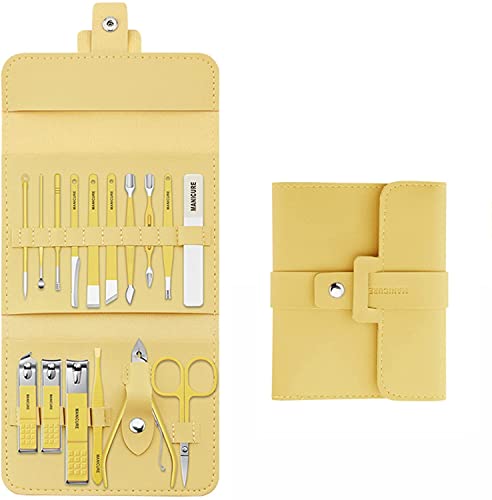 Ensemble portatif de coupe-ongles, ensemble de manucure 12-16 pièces/ensemble ensemble de coupe-ongles en acier inoxydable, kit de manucure de beauté, outils de coupe d'ongles (Jaune(16PCS/Set)) Cover