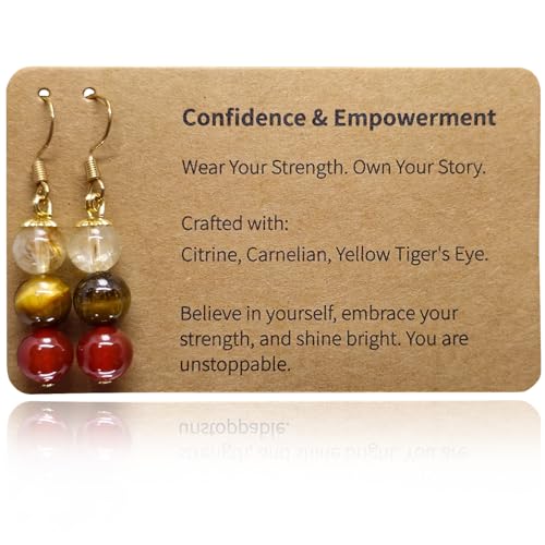 Dangling Earring with Confidence & Empowerment Symbolism Natural Healing Crystal Gemstone Beads Handmade Jewelry Eardrop Presents for Women (Citrine, Carnelian, Yellow Tiger's Eye - 8mm)