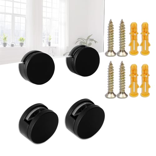 Image of 4 Pack Mirror Clips for Wall Mounting,3-5mm Frameless Mirror Hanging Kit,Mirror Holder Clips with 4 Sets Long Screws and Plastic Anchors (Black) (A-Black), mc810-jtj-1