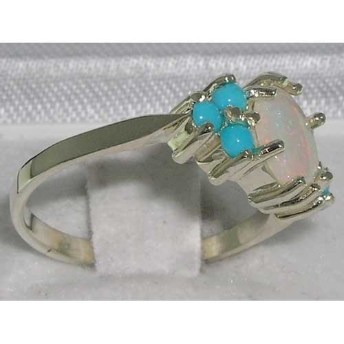 925 Sterling Silver Real Genuine Opal And Turquoise Womens Anniversary Ring - Size 8 #TOP3