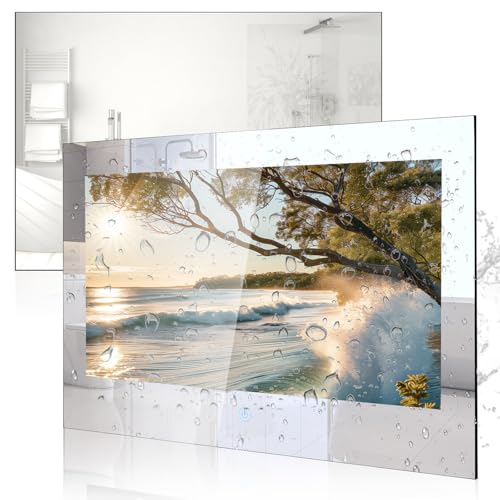 Haocrown Waterproof Bathroom TV 32-inch Smart Mirror Touchscreen Television for Shower Hotels, Full HD 1080P Built-in Freeview Satellite Tuners WiFi/LAN/USB/HDMI/Bluetooth (HG320BM)