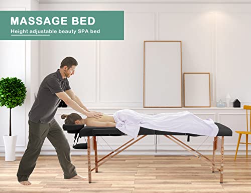 28 in Wide Massage Tables Portable Lash Bed 73 inch Tattoo Table, Height Adjustable Portable Spa Bed, 2 Folding Chiropractic Table w/Carry Case/Face Cradle/Hand Pallet for Travel Physical Therapist