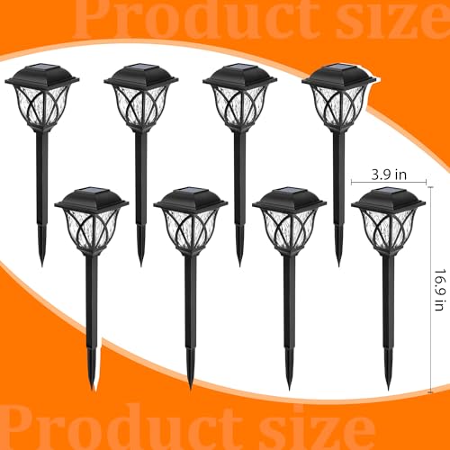 GIGALUMI Solar Lights Outdoor Waterproof, 8 Pack Flickering Flame LED Lights, Garden Decor for Yard, Patio, Landscape, Planter, Walkway, Transparent Cover