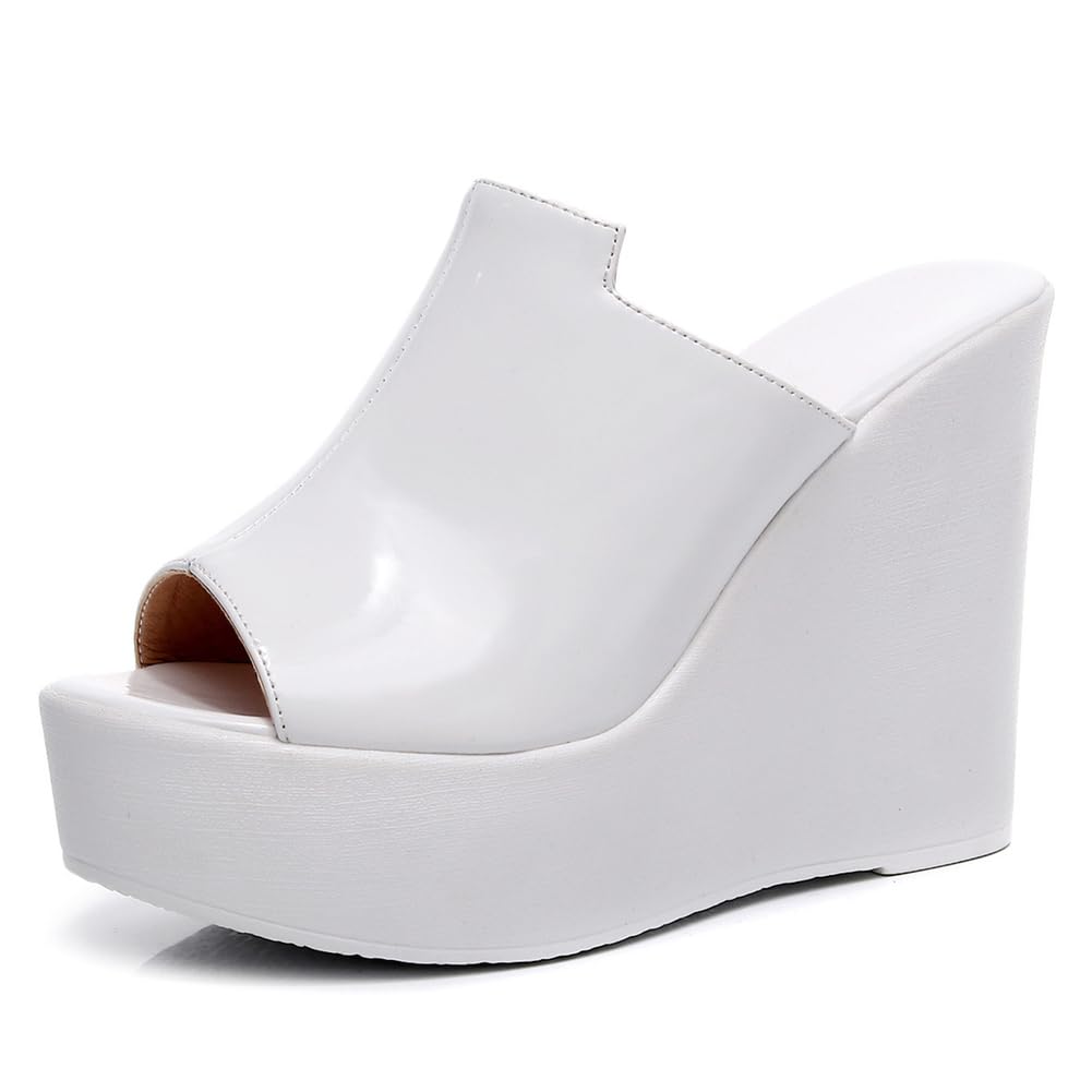 Sandali Donna Platform in Pelle Nera con Zeppa Alta, Ciabatte Eleganti con Plateau 11cm, Scarpe Estive Moda
