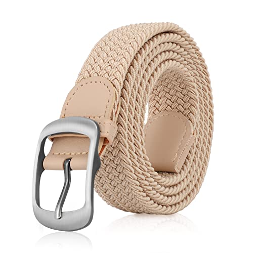 Xzqtive Braided Belt Stretch Belt For Men And Women Multicolored Woven Golf Belt Elastic Canvas Belt(Beige,Medium/29-33" Waist) #TOP2