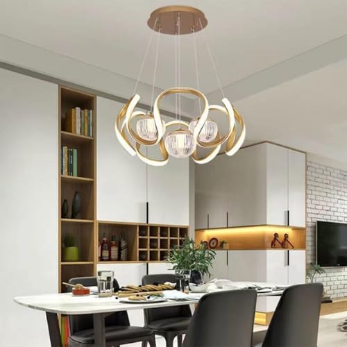 Image of Desidiya 3 Ball Zig Zag LED Pendant Light Gold Hanging Chandelier 3 Color | Adjustable hanging wires make it suitable for high ceilings, dining tables and living rooms.