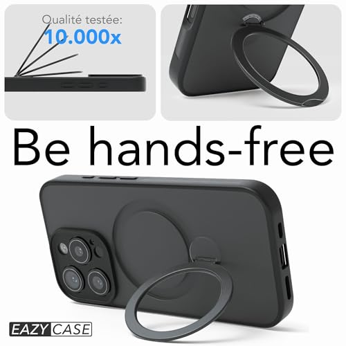 Coque iPhone 16 Pro noire mate haute résistance avec anneau de luxe