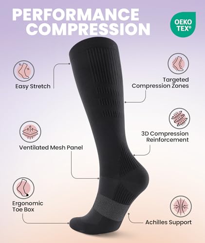 Image of PULIOU Cooling Compression Socks for Women Men, 20-30 mmHg Circulation Knee High for Travel, Flying, Running, 2 Pairs