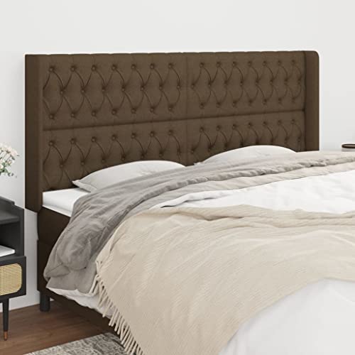 Yunovire Cabecero con orejas, color marrón oscuro, 183 x 16 x 118/128 cm, tela, altura ajustable, cabecero de cama resistente para dormitorio