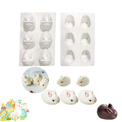 AILINDA 3D Silicone Easter Rabbit Chocolate Mold, 2 moldes de conejito de silicona para decoración de pasteles de bricolaje, gelatina de pudín, pastelería, fabricación de jabón (blanco) Cover